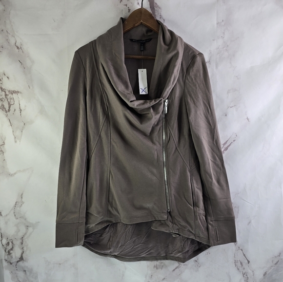 White House Black Market Jacket Womens Small Cowl Zip Slub Lounge Alpaca Thumb - Picture 1 of 12